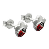 Stecker 6mm Kinderohrring Marienkäfer auf Blume Silber 925