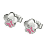 Stecker 6,5mm Kinderohrring Blume mit Schmetterling Zirkonia Silber 925