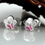 Stecker 6,5mm Kinderohrring Blume mit Schmetterling Zirkonia Silber 925