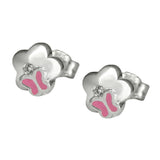 Stecker 6,5mm Kinderohrring Blume mit Schmetterling Zirkonia Silber 925