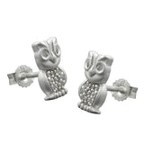 Ohrstecker, Eule matt-glänzend, Zirkonia, Silber 925