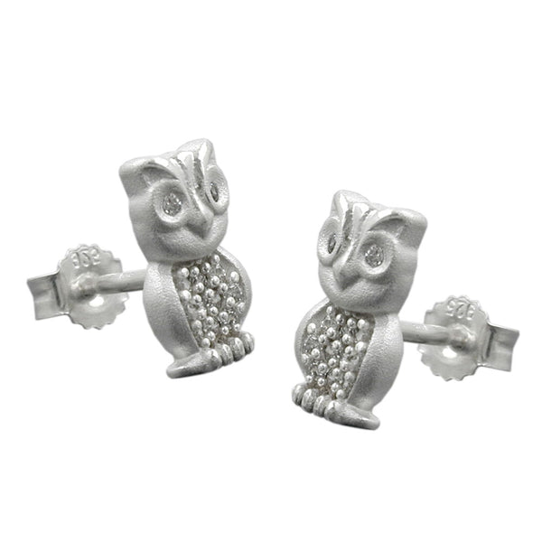 Ohrstecker, Eule matt-glänzend, Zirkonia, Silber 925