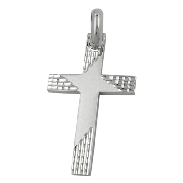 Anhänger 35x21mm Kreuz matt-diamantiert rhodiniert Silber 925