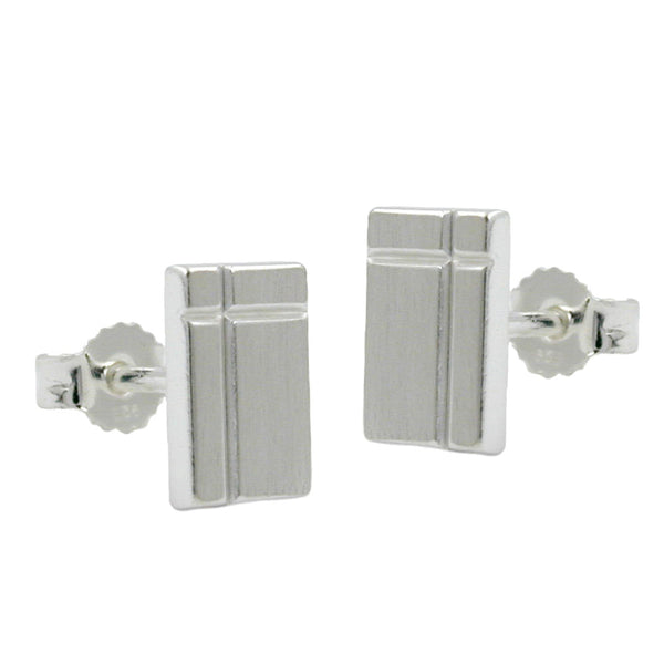 Stecker 8x6mm Viereck mit Kreuz matt diamantiert Silber 925