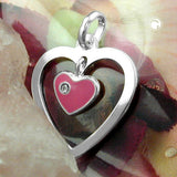 Anhänger, Herz mit rosa Herz, Silber 925