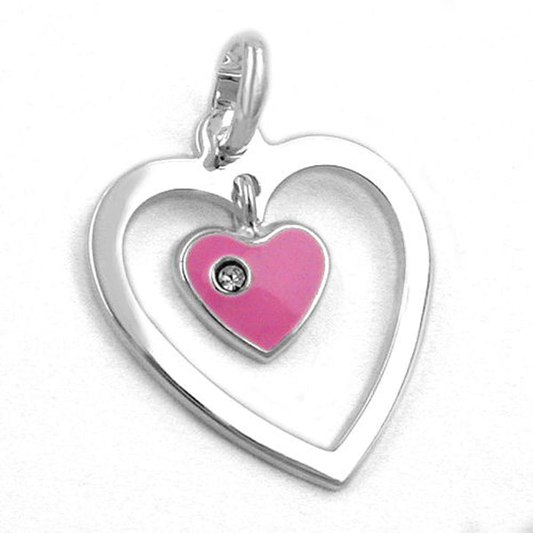 Anhänger, Herz mit rosa Herz, Silber 925
