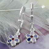 Ohrbrisur Ohrhänger Ohrringe 21x6,5mm Blume lila-lackiert Silber 925