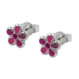 Stecker 6,5mm Kinderohrring Blume pink-lackiert Silber 925