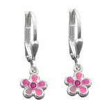 Ohrbrisur Ohrhänger Ohrringe 21x6,5mm Blume pink-lackiert Silber 925