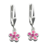 Ohrbrisur Ohrhänger Ohrringe 21x6,5mm Blume pink-lackiert Silber 925