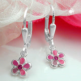 Ohrbrisur Ohrhänger Ohrringe 21x6,5mm Blume pink-lackiert Silber 925