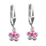 Ohrbrisur Ohrhänger Ohrringe 21x6,5mm Blume pink-lackiert Silber 925