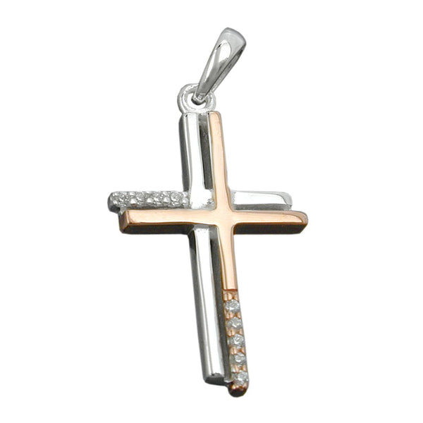 Anhänger, Kreuz, bicolor, Silber 925
