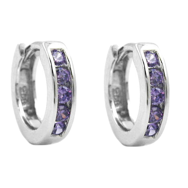 Creole 12x2,6mm Klappscharnier Zirkonias amethyst rhodiniert Silber 925