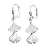 Ohrbrisur Ohrhänger Ohrringe 38x12mm Ginkgo-Blatt doppelt glänzend Silber 925