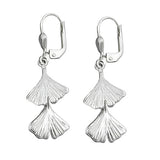 Ohrbrisur Ohrhänger Ohrringe 38x12mm Ginkgo-Blatt doppelt glänzend Silber 925