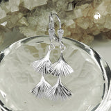 Ohrbrisur Ohrhänger Ohrringe 38x12mm Ginkgo-Blatt doppelt glänzend Silber 925