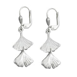 Ohrbrisur Ohrhänger Ohrringe 38x12mm Ginkgo-Blatt doppelt glänzend Silber 925