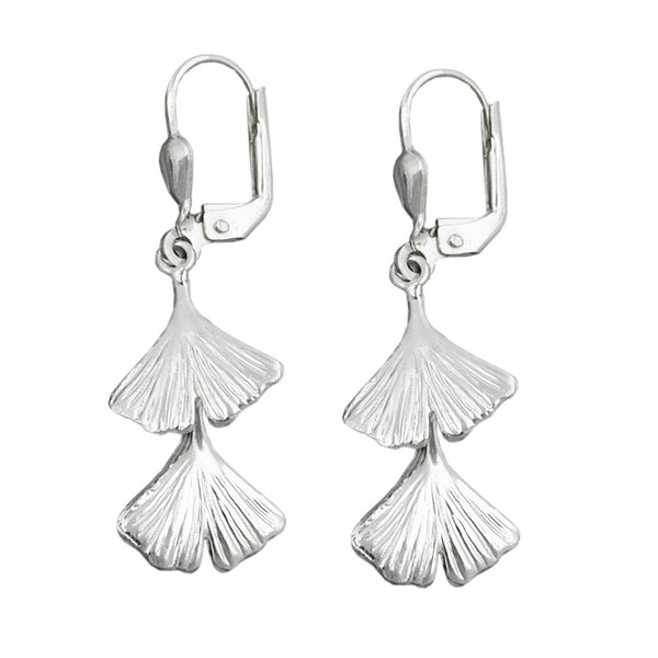 Ohrbrisur Ohrhänger Ohrringe 38x12mm Ginkgo-Blatt doppelt glänzend Silber 925