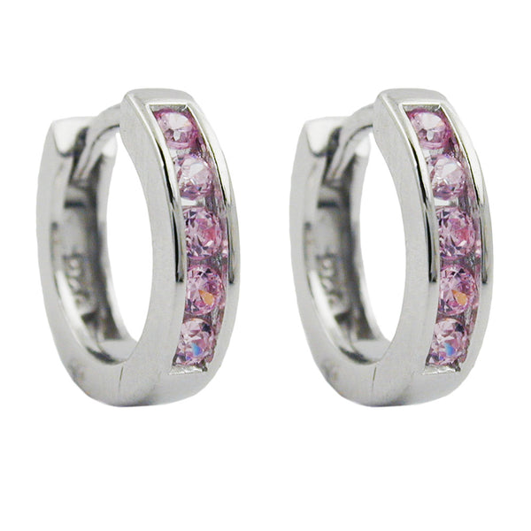 Creole 12x3mm Klappscharnier mit Zirkonias rosé rhodiniert Silber 925