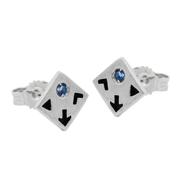 Stecker 7mm Pfeilmuster schwarz lackiert Zirkonia blau Silber 925
