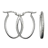 Creole 24x2mm Bügelverschluss oval diamantiert rhodiniert Silber 925