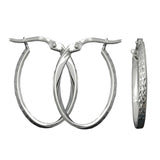 Creole 24x2mm Bügelverschluss oval diamantiert rhodiniert Silber 925