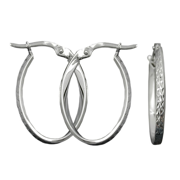 Creole 24x2mm Bügelverschluss oval diamantiert rhodiniert Silber 925