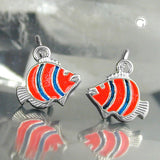 Ohrbrisur Ohrringe 13x9mm Clownfisch orange blau lackiert Silber 925