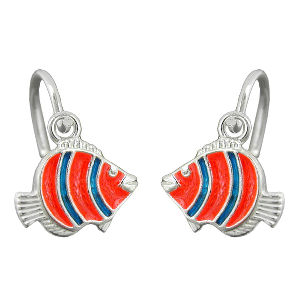 Ohrbrisur Ohrringe 13x9mm Clownfisch orange blau lackiert Silber 925