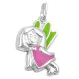 Anhänger, Elfe pink-grün, Silber 925