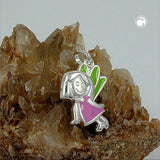 Anhänger, Elfe pink-grün, Silber 925
