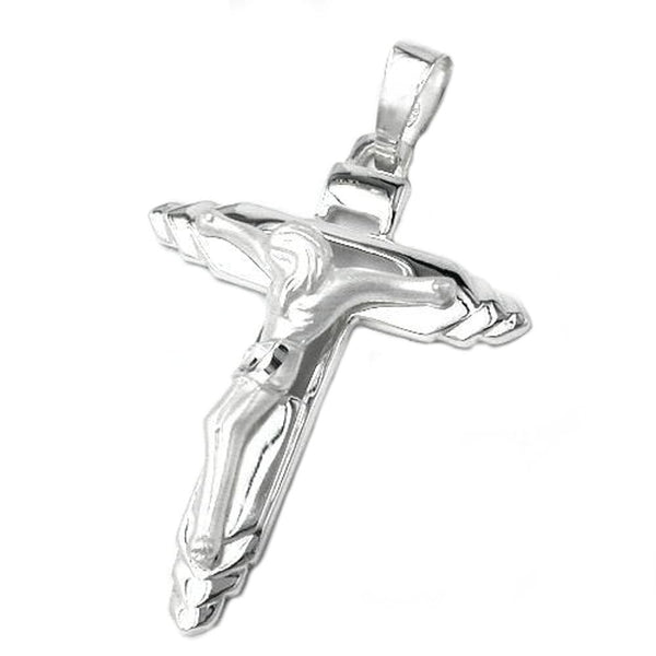 Anhänger 49x35mm Kreuz mit Jesus glänzend matt Silber 925