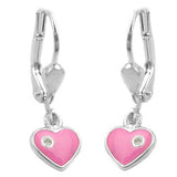 Ohrbrisur Ohrhänger Ohrringe 21x7mm Herz pink lackiert mit Zirkonia Silber 925