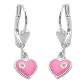 Ohrbrisur Ohrhänger Ohrringe 21x7mm Herz pink lackiert mit Zirkonia Silber 925