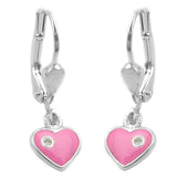 Ohrbrisur Ohrhänger Ohrringe 21x7mm Herz pink lackiert mit Zirkonia Silber 925