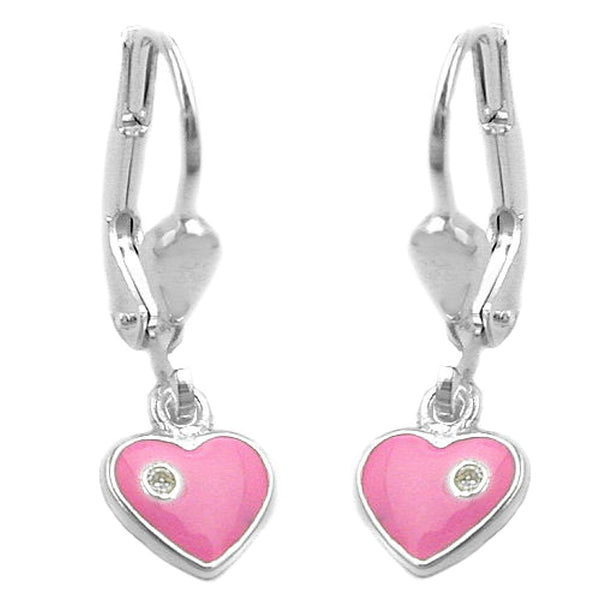 Ohrbrisur Ohrhänger Ohrringe 21x7mm Herz pink lackiert mit Zirkonia Silber 925