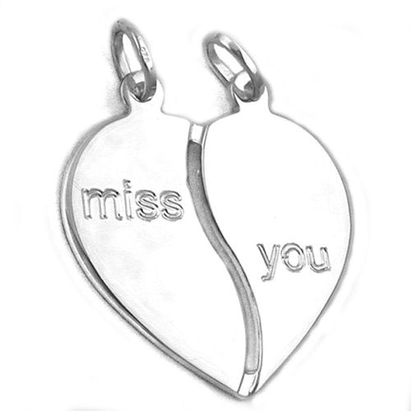 Anhänger Doppelanhänger Herz 23x22mm - miss you - Silber 925