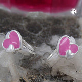 Creole 12x2mm Klappscharnier Herz pink-farbig lackiert Silber 925