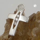 Anhänger, Kreuz, 3x Zirkonia, Silber 925