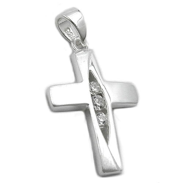 Anhänger, Kreuz, 3x Zirkonia, Silber 925
