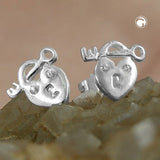Stecker 9x8mm Herz Schloss und Schlüssel mit Zirkonia glänzend Silber 925