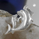 Anhänger 23x16mm Delfinpaar Glassteine glänzend Silber 925