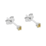 Stecker 2x2mm Mini-Viereck mit Glasstein gelb-oliv rhodiniert Silber 925