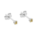 Stecker 2x2mm Mini-Viereck mit Glasstein gelb-oliv rhodiniert Silber 925