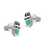Stecker 8x5mm Kinderohrring Frosch grün-schwarz Silber 925