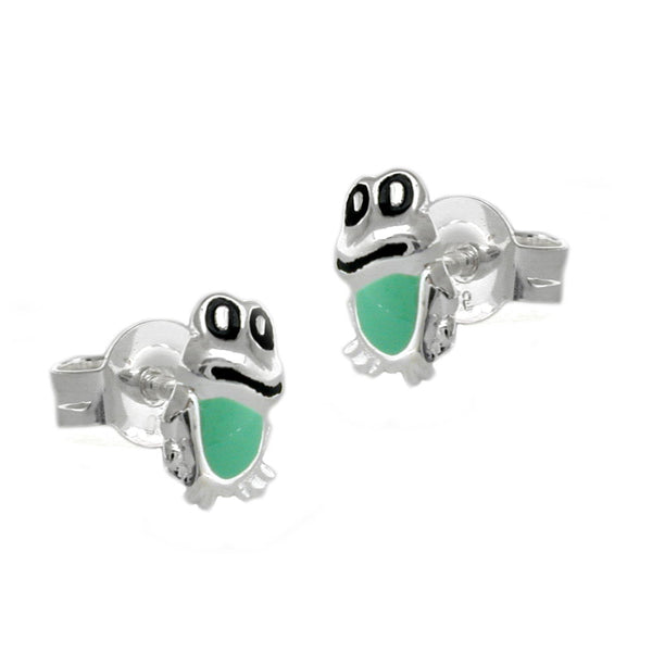 Stecker 8x5mm Kinderohrring Frosch grün-schwarz Silber 925
