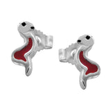 Stecker 10x4mm Kinderohrring Schlange rot-schwarz Silber 925