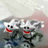 Stecker, Stern rot-schwarz, Silber 925