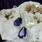 Ohrbrisur Ohrhänger Ohrringe 27x7mm Tropfen Glasstein amethyst Silber 925